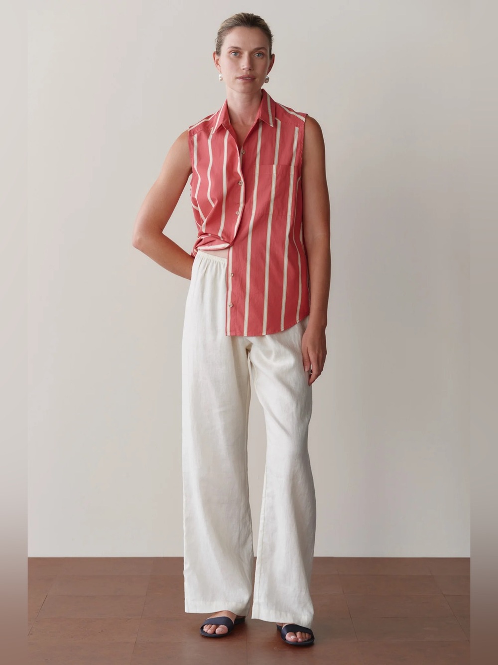 Donni XS Linen Simple Pant in Crème Off white